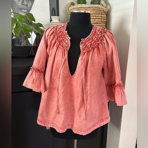 Free People Ainsley Denim Top - Picture 2 of 6